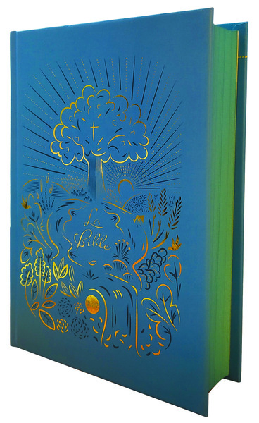 Bible protestante Nouvelle Français courant - bleu relié, fer à dorer, tranches colorées