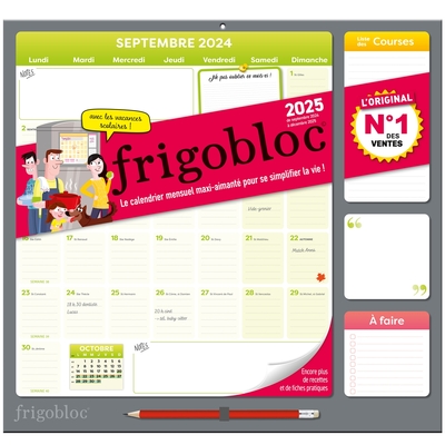 Frigobloc Mensuel 2025 - Calendrier d'organisation familiale / mois (de sept. 2024 à déc. 2025)