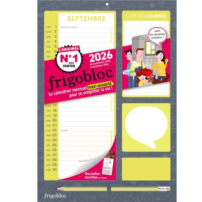 Frigobloc Mensuel Compact 2026  - Calendrier Compact / mois (de sept. 2025 à déc. 2026)