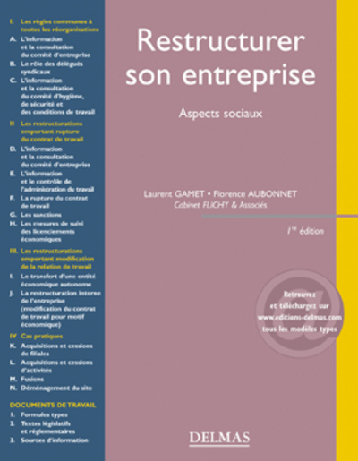 Image de RESTRUCTURER SON ENTREPRISE ASPECTS SOCIAUX 1E EDITION