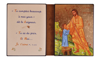 Image de Le Bon Berger conduisant une petite fille - Diptyque 13x19 cm -  377.F9