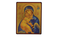 Image de Vierge de Vladimir bleue - Icône dorée à la feuille 15x11,8 cm -  636.64