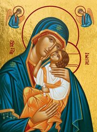 Image de Vierge de tendresse de Belgrade - Icône dorée à la feuille 19.5x25.2 cm - 849.68