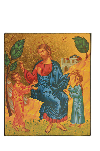 Image de Jésus accueillant les enfants - Icône dorée à la feuille 13,9x11,8 cm -  581.64