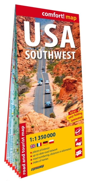 Picture of États-Unis d'Amérique. Sud Ouest 1/1.350.000 (carte grand format laminée). USA Southwest