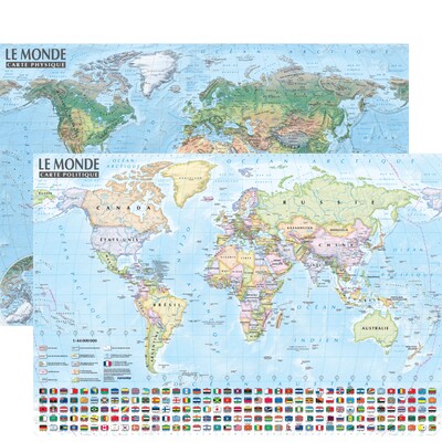 Image de Monde 1/44.000.000   carte politique et physique (avec barres alu) 67 × 47 cm