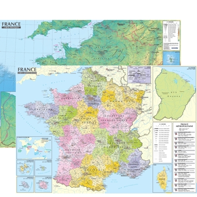 Image de France 1/1.500.000   carte administrative et physique (sans barres alu, 95 × 67 cm)