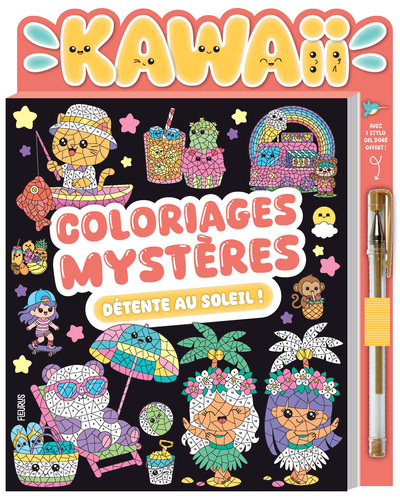 Picture of Coloriages mystères kawaii détente au soleil (avec stylo gel doré)
