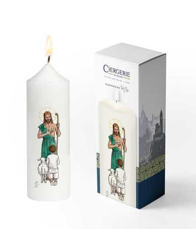 Image de Cierge Première Communion blanc - Bon pasteur garçon brun