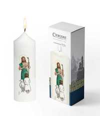 Image de Cierge Première Communion blanc - Bon pasteur fille brune