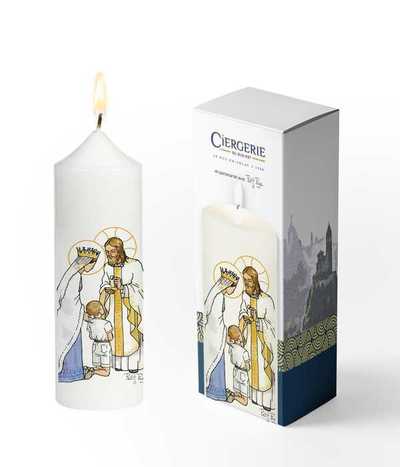 Image de Cierge Première Communion blanc - Jésus et Marie garçon blond