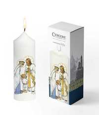 Image de Cierge Première Communion blanc - Jésus et Marie garçon blond