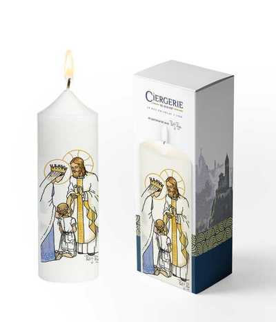 Image de Cierge Première Communion blanc - Jésus et Marie fille blonde