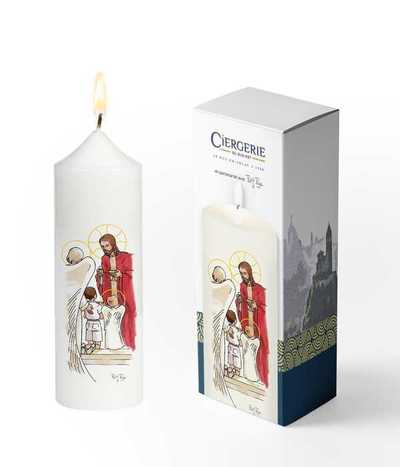 Image de Cierge Première Communion blanc - Pain des Anges garçon brun