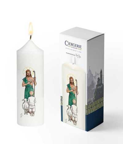 Image de Cierge Première Communion blanc - Bon pasteur garçon blond