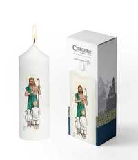 Image de Cierge Première Communion blanc - Bon pasteur garçon blond