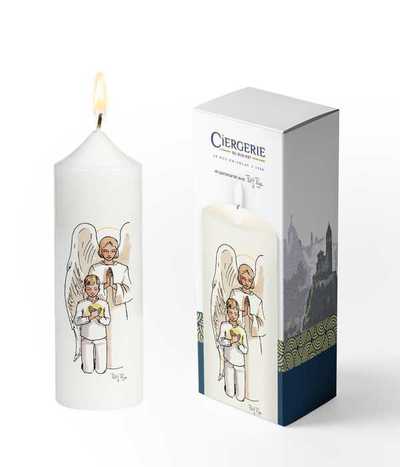 Image de Cierge Première Communion blanc - Action de Grâce garçon blond