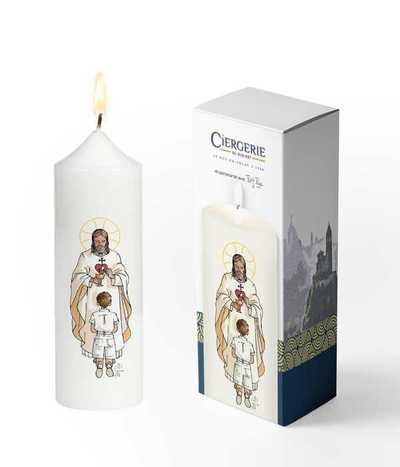 Image de Cierge Première Communion blanc - Seigneur Jésus garçon brun
