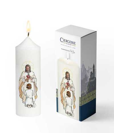 Image de Cierge Première Communion blanc - Seigneur Jésus fille brune