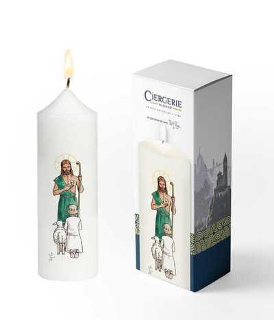 Image de Cierge Première Communion blanc - Bon pasteur fille blonde