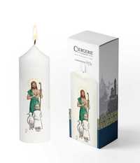 Image de Cierge Première Communion blanc - Bon pasteur fille blonde