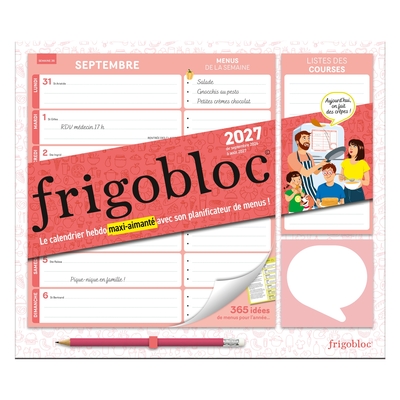 Image de Frigobloc Hebdomadaire Planificateur de menus 2027  - Calendrier / sem (de sept. 2026 à déc. 2027)