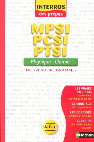 Image de INTERROS PREPA PHYSIQUE-CHIMIE SUP MPSI-PCSI-PTSI