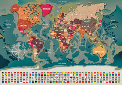 Picture of CARTE DU MONDE AVEC DRAPEAUX 100 CM X 70 CM