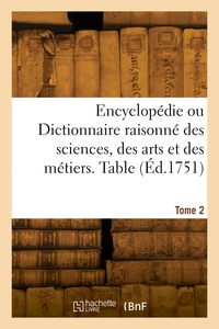 Image de Encyclopedie. Table. Tome 2