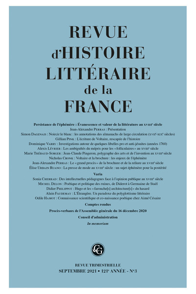 Picture of Revue d'Histoire littéraire de la France
