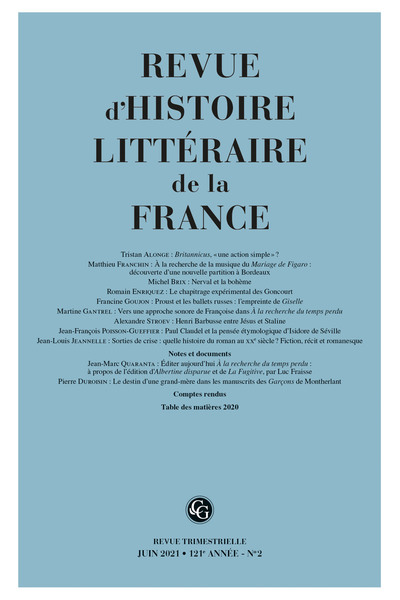 Image de Revue d'Histoire littéraire de la France
