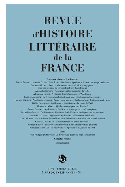 Image de Revue d'histoire littéraire de la France