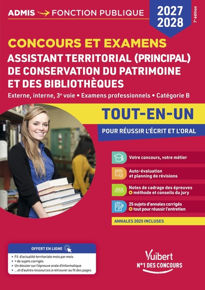 Image de Concours et examens Assistant territorial et Assistant principal de conservation du patrimoine et des bibliothèques 2027-2028 - Tout-en-un