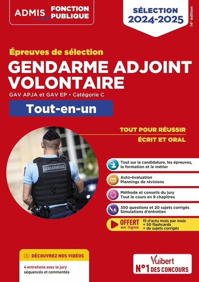 Image de Épreuves de sélection Gendarme adjoint volontaire - Catégorie C - Tout-en-un - Vidéos offertes : 4 entretiens commentés