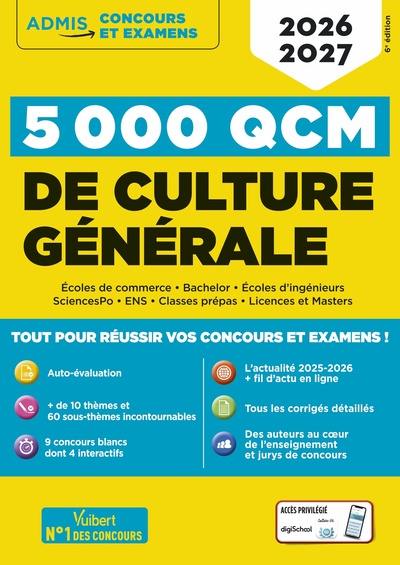 Image de 5000 QCM de culture générale - Concours et examens 2026-2027