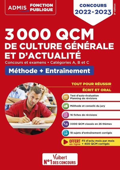 Image de 3000 QCM de culture générale et d'actualité - Méthode et entraînement - Catégories A, B et C