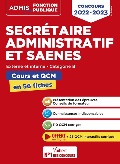Image de Concours Secrétaire administratif et SAENES - Catégorie B - Cours et QCM en 56 fiches