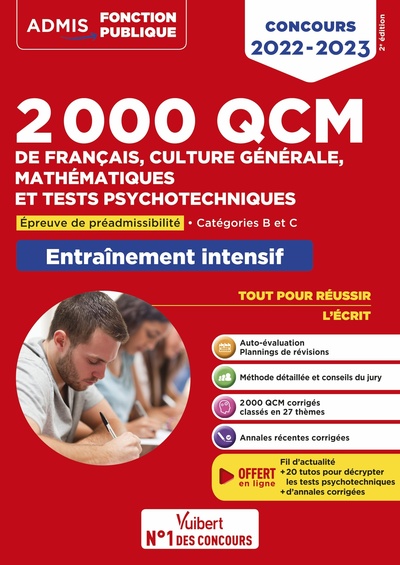 Image de 2000 QCM de Français, Culture générale, Mathématiques et Tests psychotechniques