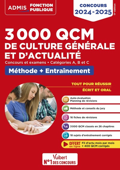 Image de 3000 QCM de culture générale et d'actualité - Méthode et entraînement - Catégories A, B et C