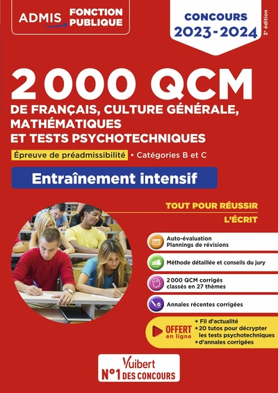 Picture of 2000 QCM de Français, Culture générale, Mathématiques et Tests psychotechniques