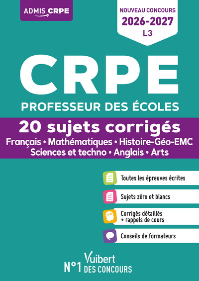 Picture of CRPE 2026-2027 - L3 - 20 sujets corrigés - Épreuves d'admissibilité