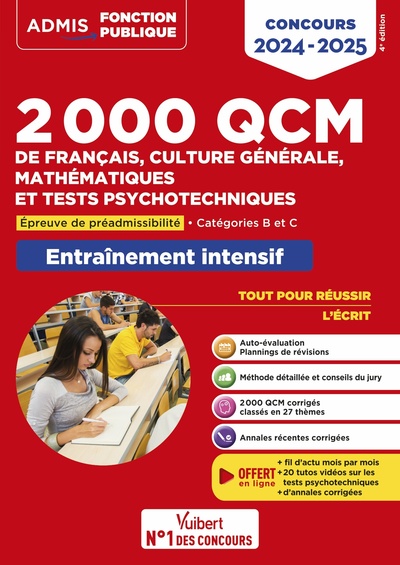 Image de 2000 QCM de Français, Culture générale, Mathématiques et Tests psychotechniques