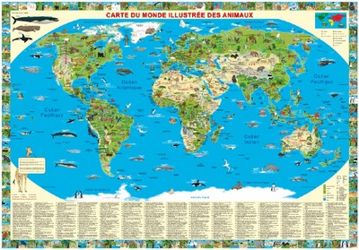 Picture of CARTE DU MONDE DES ANIMAUX ILLUSTREE 994 X 694 MM