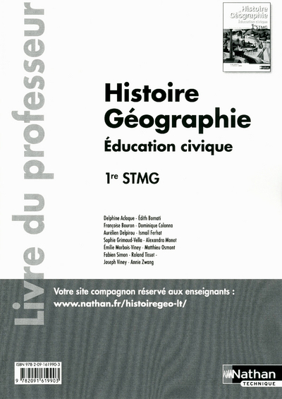 Image de Histoire Géographie - Education civique - 1re STMG - livre du professeur