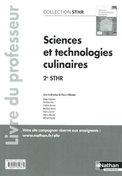 Picture of Sciences et technologies culinaires 2ème (STHR) - professeur - 2016