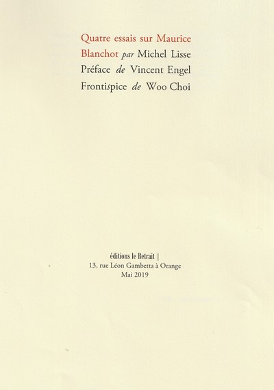 Image de QUATRE ESSAIS SUR MAURICE BLANCHOT