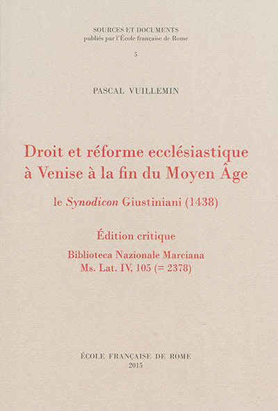 Picture of Droit et reforme ecclesiastique à venise à la fin du moyen âge : le synodicon gi