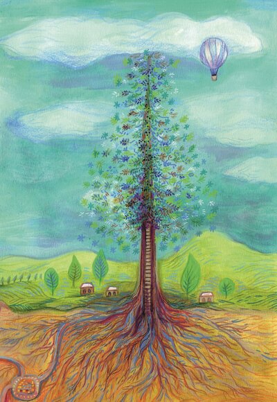 Picture of Lot de 10 cartes simple "Des racines jusqu'au ciel" avec enveloppe sous cellophane