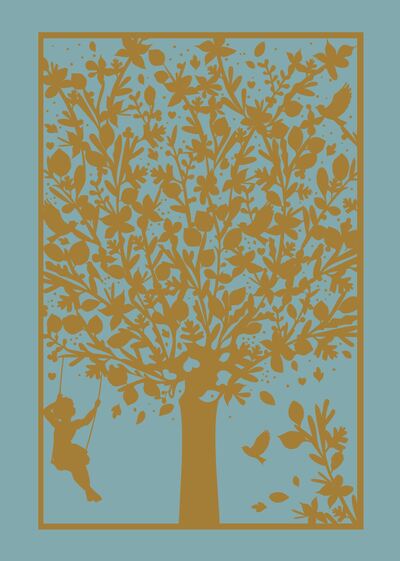 Picture of Lot de 5 cartes double en dorure "Arbre de vie balançoire" avec enveloppe sous cellophane