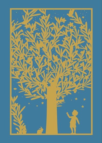 Picture of Lot de 5 cartes double en dorure "Arbre de vie garçon" avec enveloppe sous cellophane